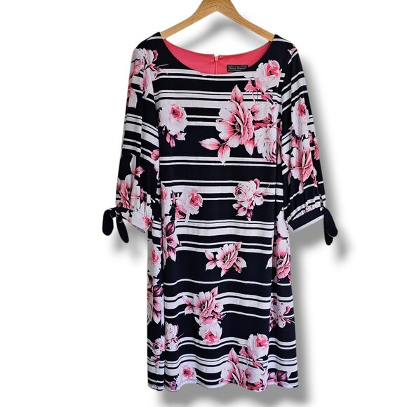 Jessica Howard Dresses & Skirts - Jessica Howard Black White Striped Dress with Pink Floral Print